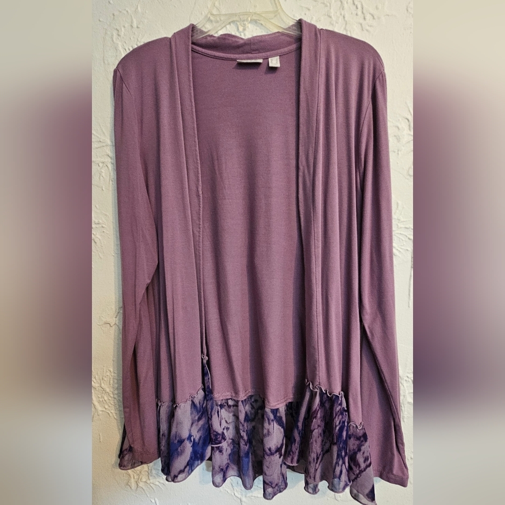 LOGO Lori Goldstein Mesh Cardigan Sweater Lavender Large